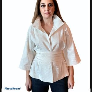 Natori White Solid Jacquard Topper Kimono Jacket M